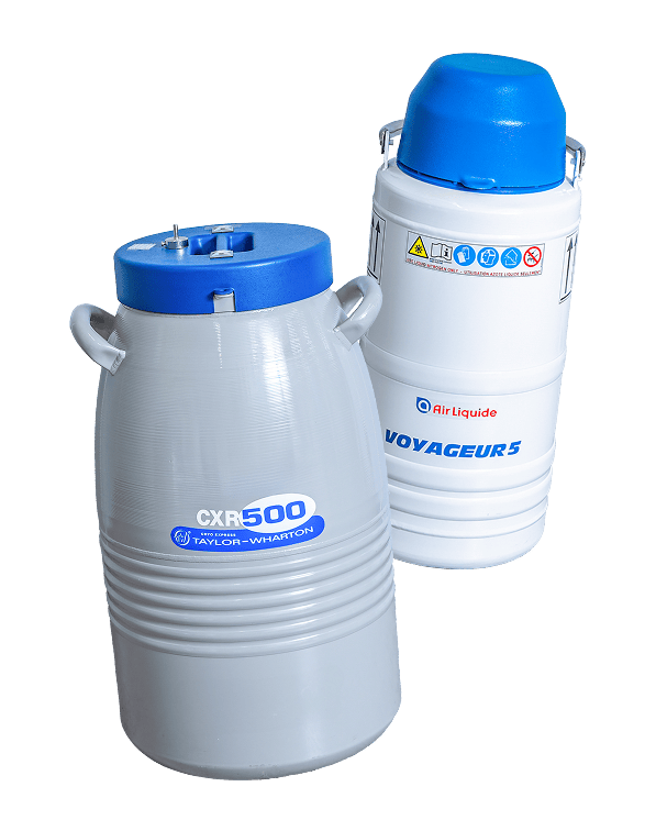 液体窒素容器CXR500とVOYAGEUR5の2本が並んでいる写真
